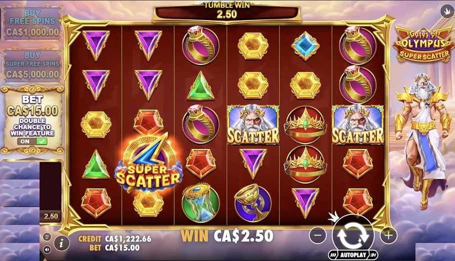 Screenshot shows Gates of Olympus Super Scatter gameplay